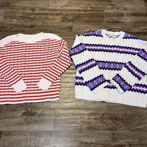 Ann Taylor LOFT LOT OF 2 Knit Sweaters Women's Size Large Aztec Stripe Shirt